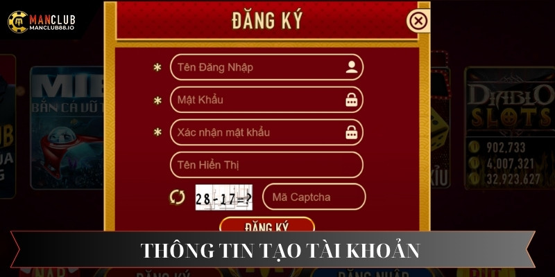 Thông tin điền khi tạo account manclub